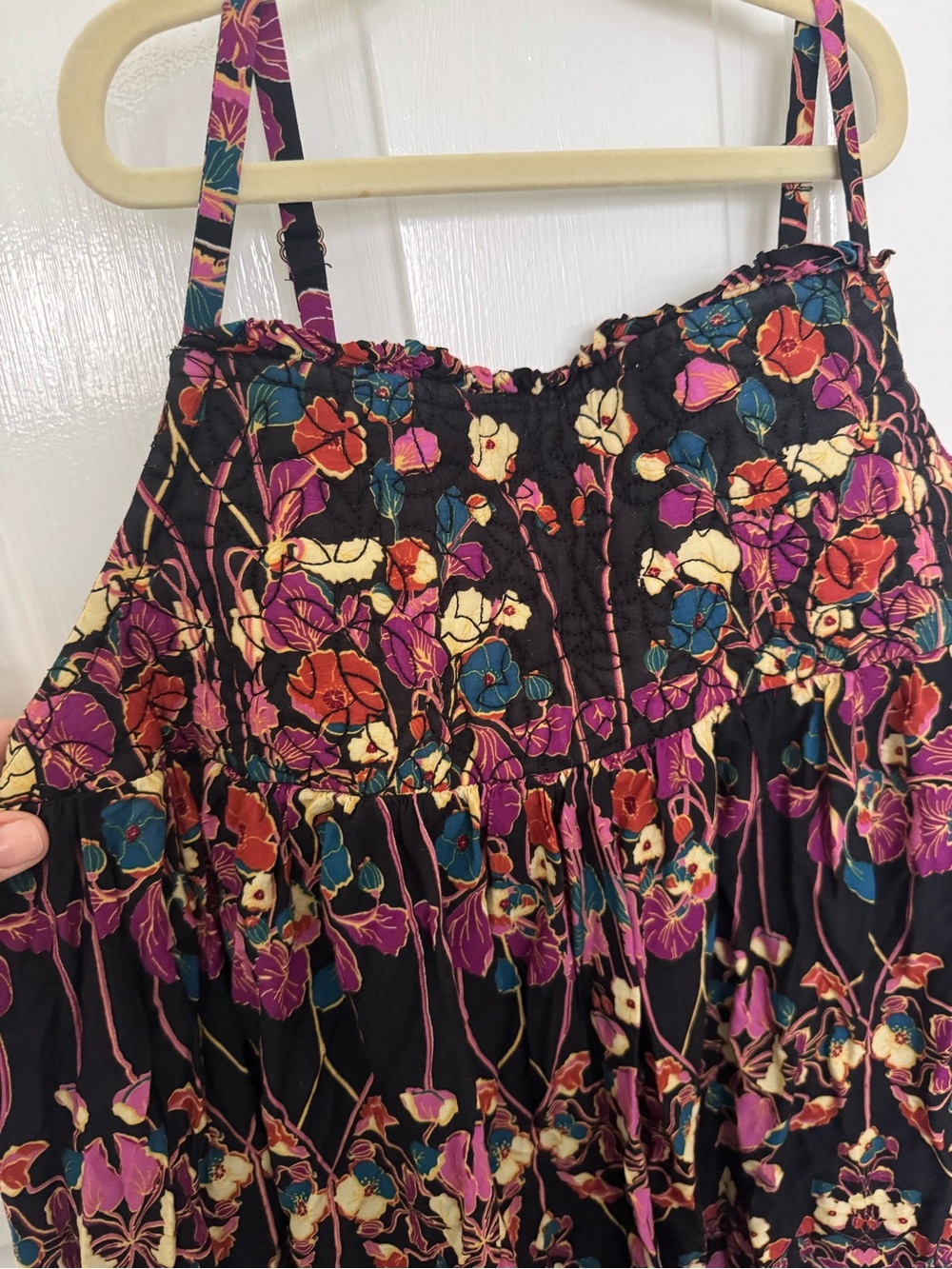 Anthropologie Black Maxi Dress with Pink, Teal & Cream Floral Print - Picture 2 of 2